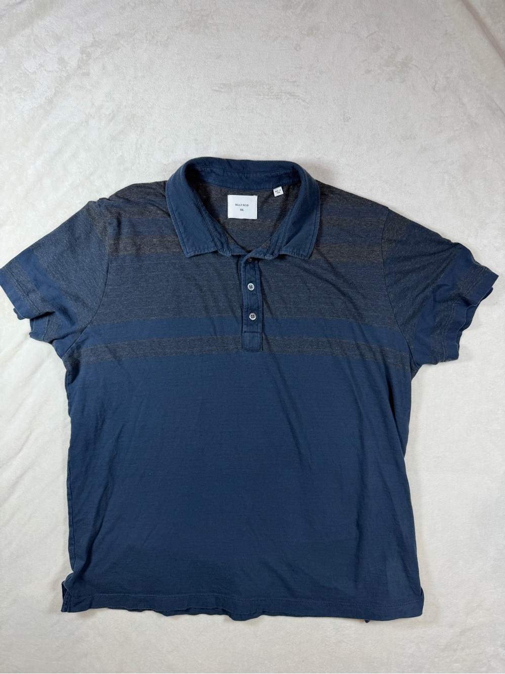 Billy Reid XXL Soft Cotton Navy Blue Striped Polo Shirt